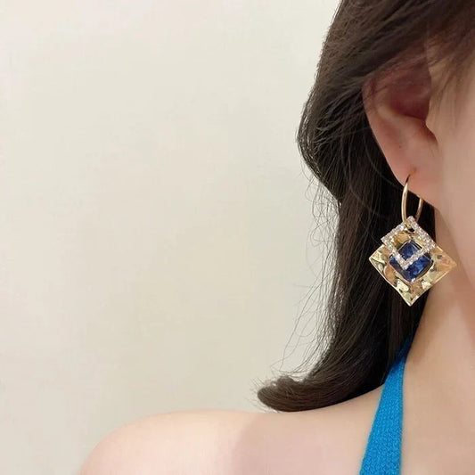 Geometric square zircon earrings